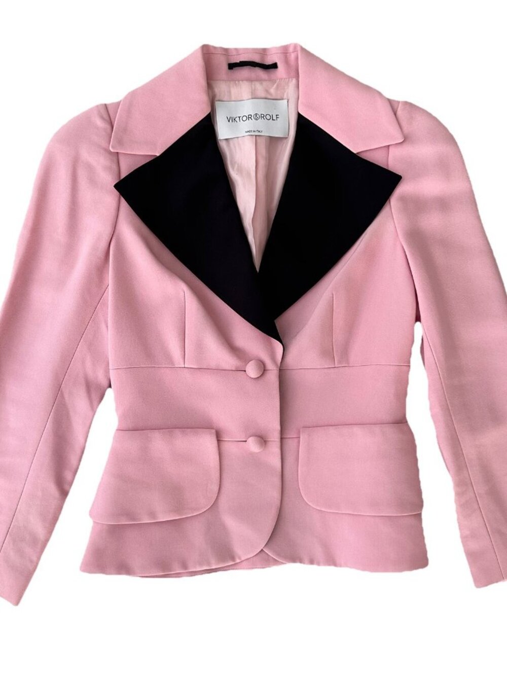 Viktor & Rolf Pink Black Tuxedo Blazer Jacket Womens 40 Small